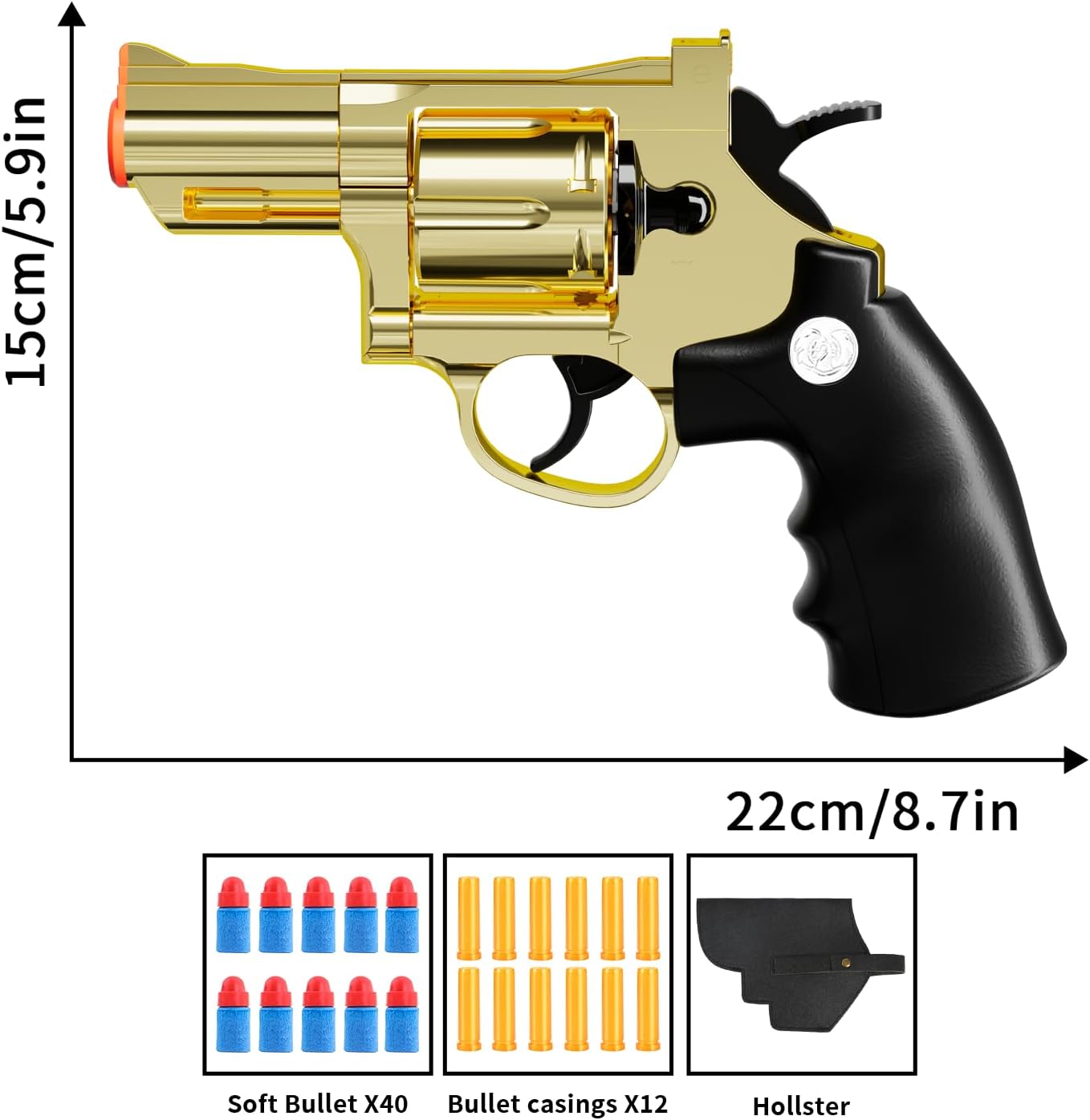 Toy Gun,Soft Bullet Revolver, Game Slingshot Toy Gun, Foam Blaster with Sponge Bullets, for Children Ages 8 and up (Golden) - Image 2