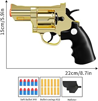 Toy Gun，Soft Bullet Revolver, Game Slingshot Toy Gun, Foam Blaster with Sponge Bullets, for Children Ages 8 and up (Golden)