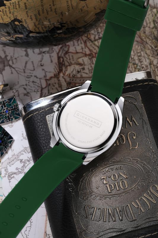 Image of Giordano Stylish World Map Design Analog Watch for Men with Silver Case Round Dial, Textured Silicone Strap, Water Resistant and Date Display Function - GZ-50147