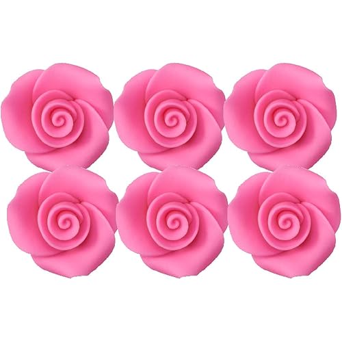 Small Ready to Use Hand-Crafted Premium Royal Icing Contoured Cupcake Topper Cake Decoration Roses (Hot Pink)