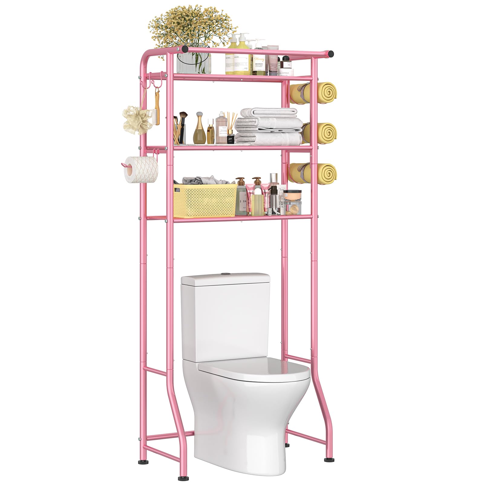 Simple Trending 3 Tier Over The Toilet Rack, Shelf Bathroom, Bathroom Stand Organizer Space Saver, Pink
