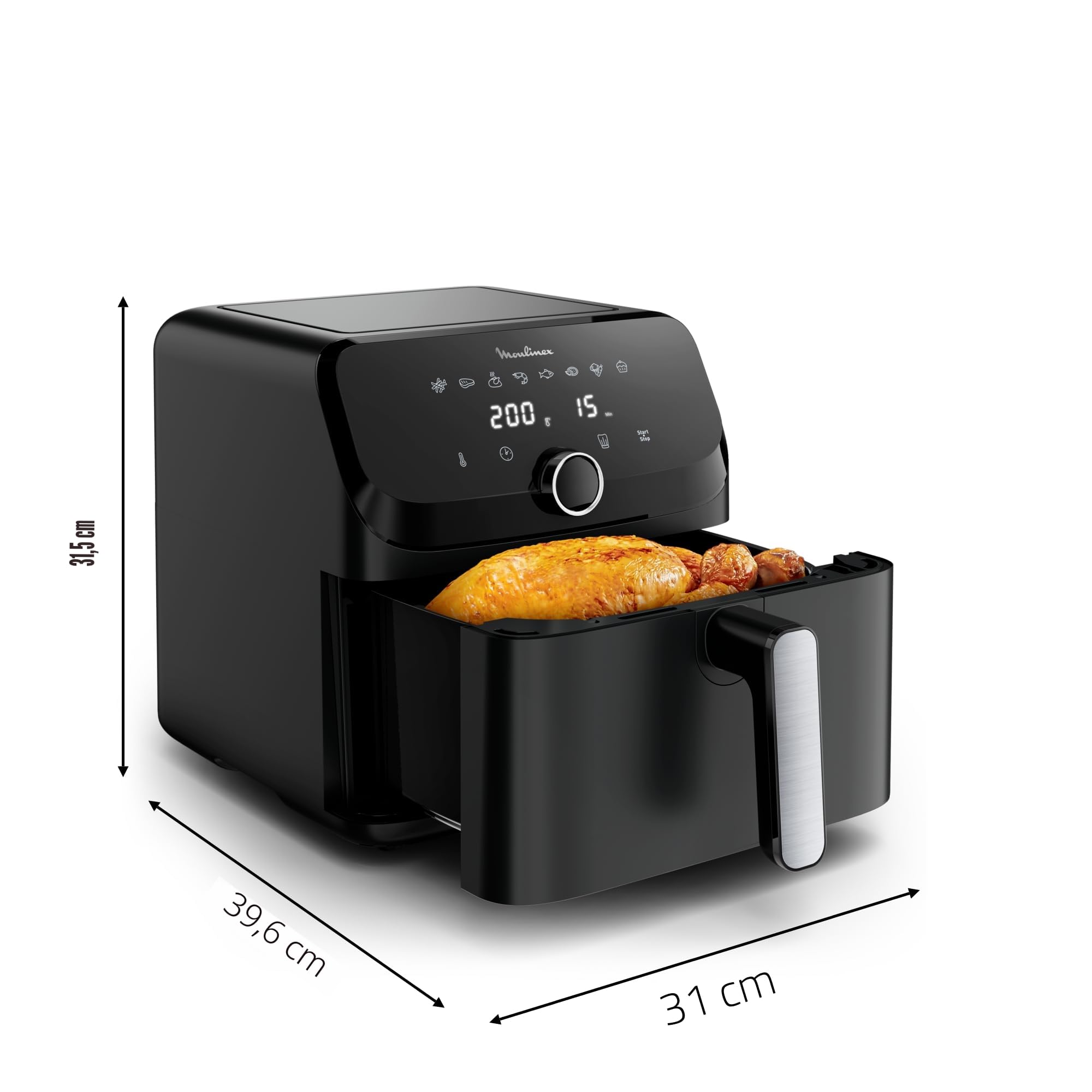 Moulinex Easy Fry Mega, air fryer compact, Mono tiroir 7.5 L, Jusqu’à 8 personnes, 8 programmes, noir EZ8558F0