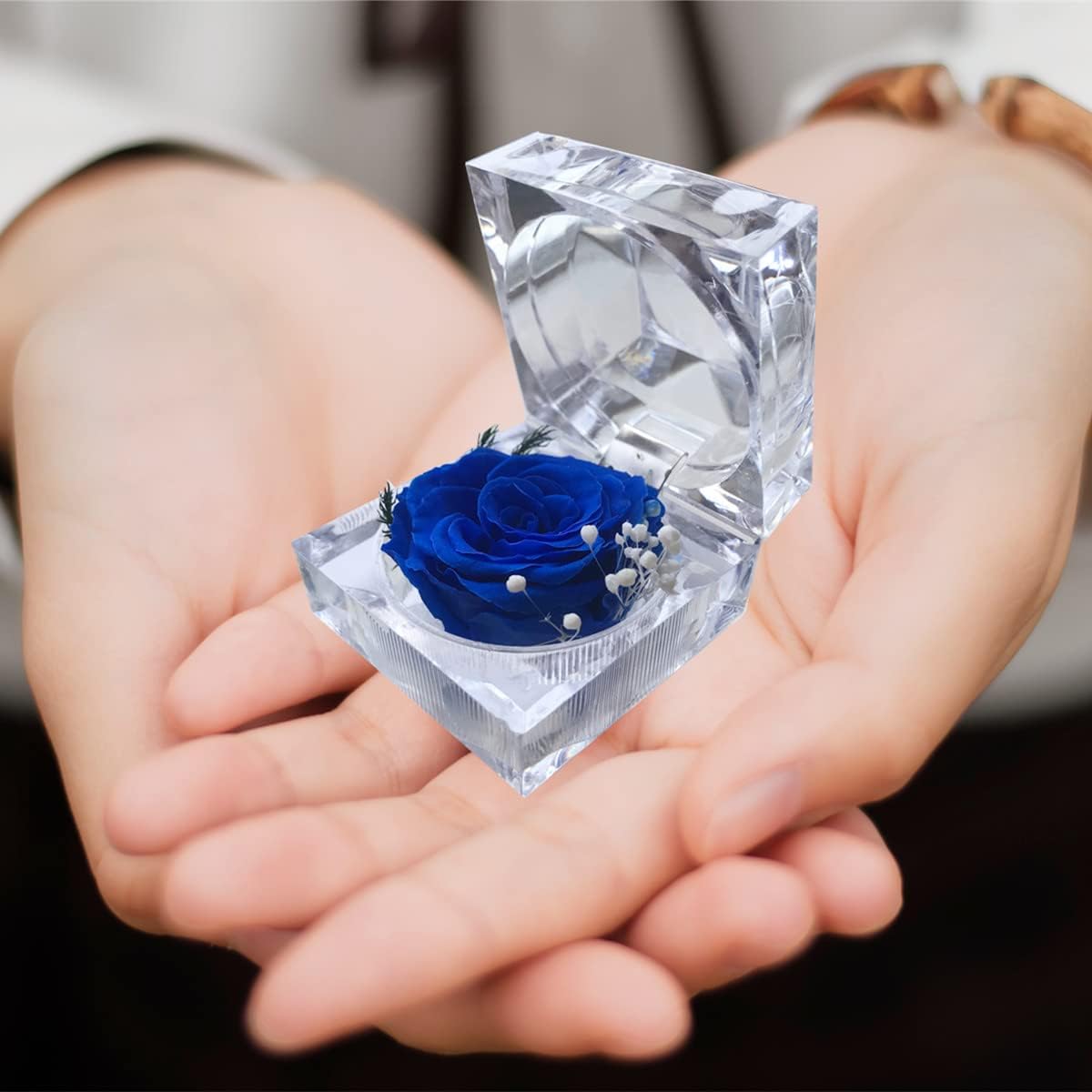 Preserved Rose Real Forever Rose in Mini Clear Ring Box, Eternal Flower Rose Gifts for Women Mom Girlfriend Grandma, Mothers Day, Anniversary, Valentines, Christmas, Birthday (Blue) - Image 6