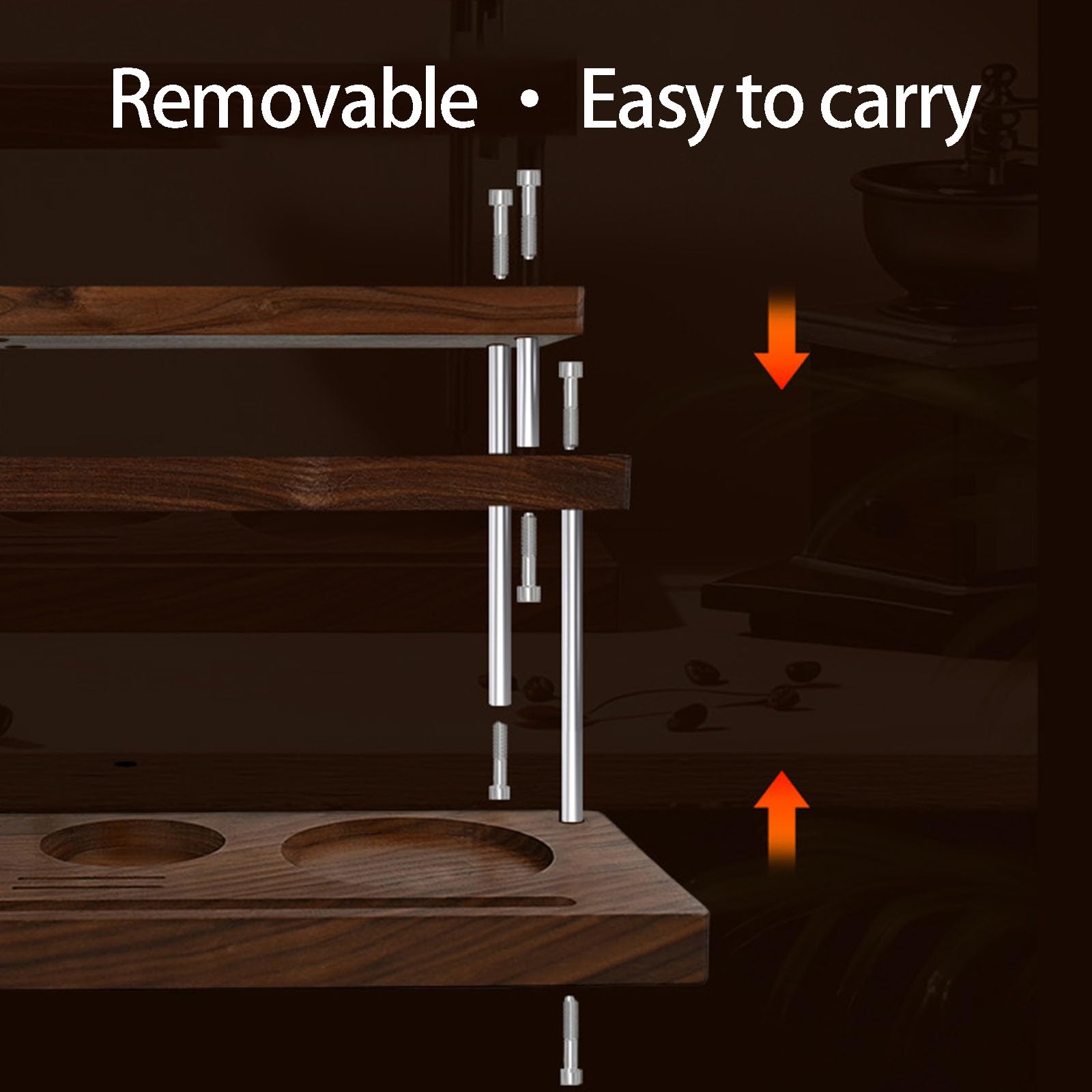 Porte-outils à café en bois à 3 niveaux pour distributeur d'expresso et ustensiles de cuisine