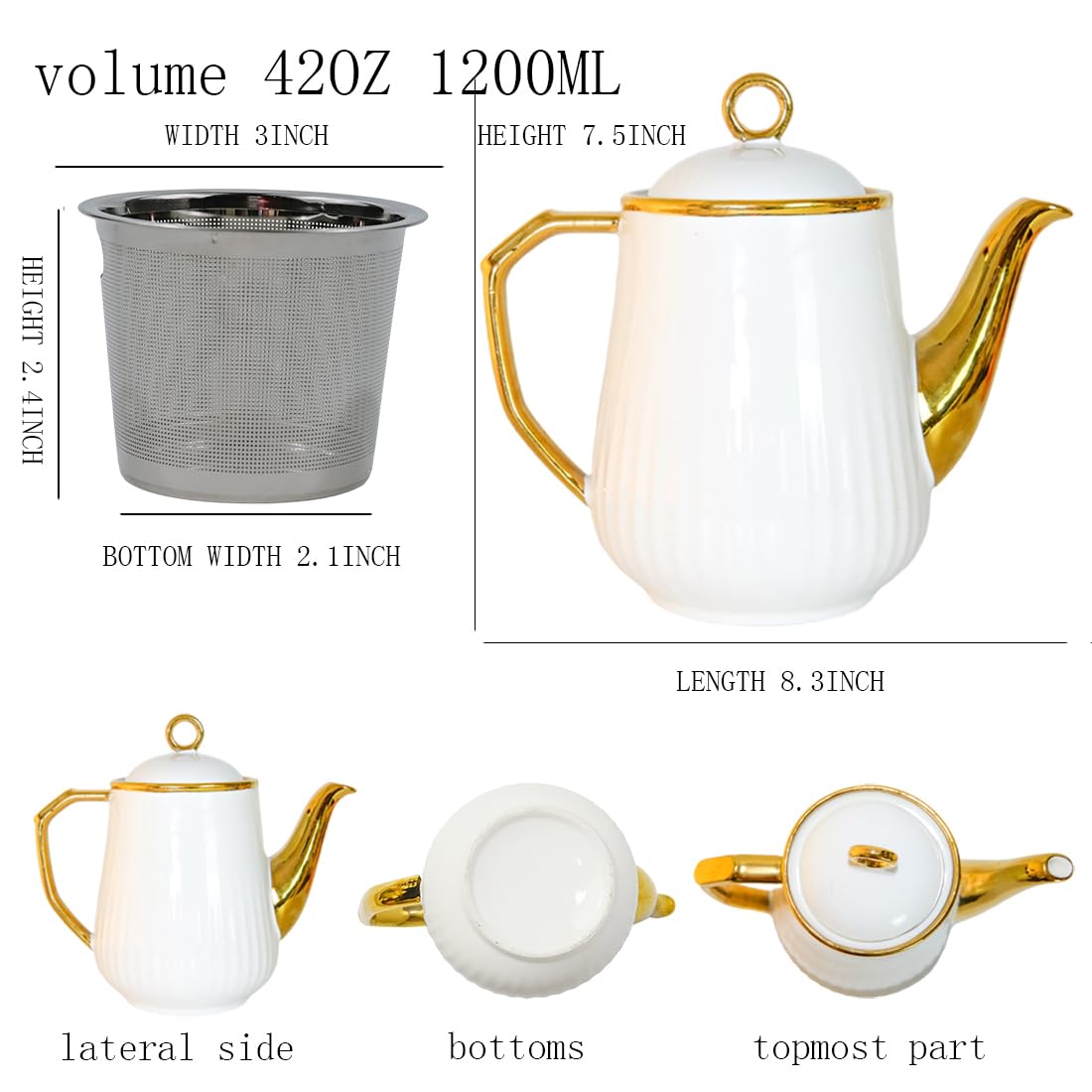 Teiera in porcellana minimalista 、Teiera in ceramica con infusi per teiere da tè sfuso per teiere da tè 、Teiera (oro, grande)