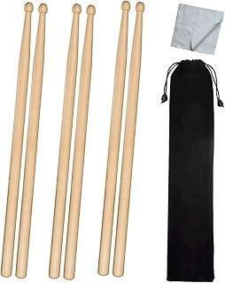 3 Pairs Drum Sticks,Classic Maple Wood 5A Drumsticks,Anti-Slip Handles Drum sticks,Classic Drumsticks Tip Drumstick with Carry Bag,Wood Tip Drumstick for Adults Kids and Beginners