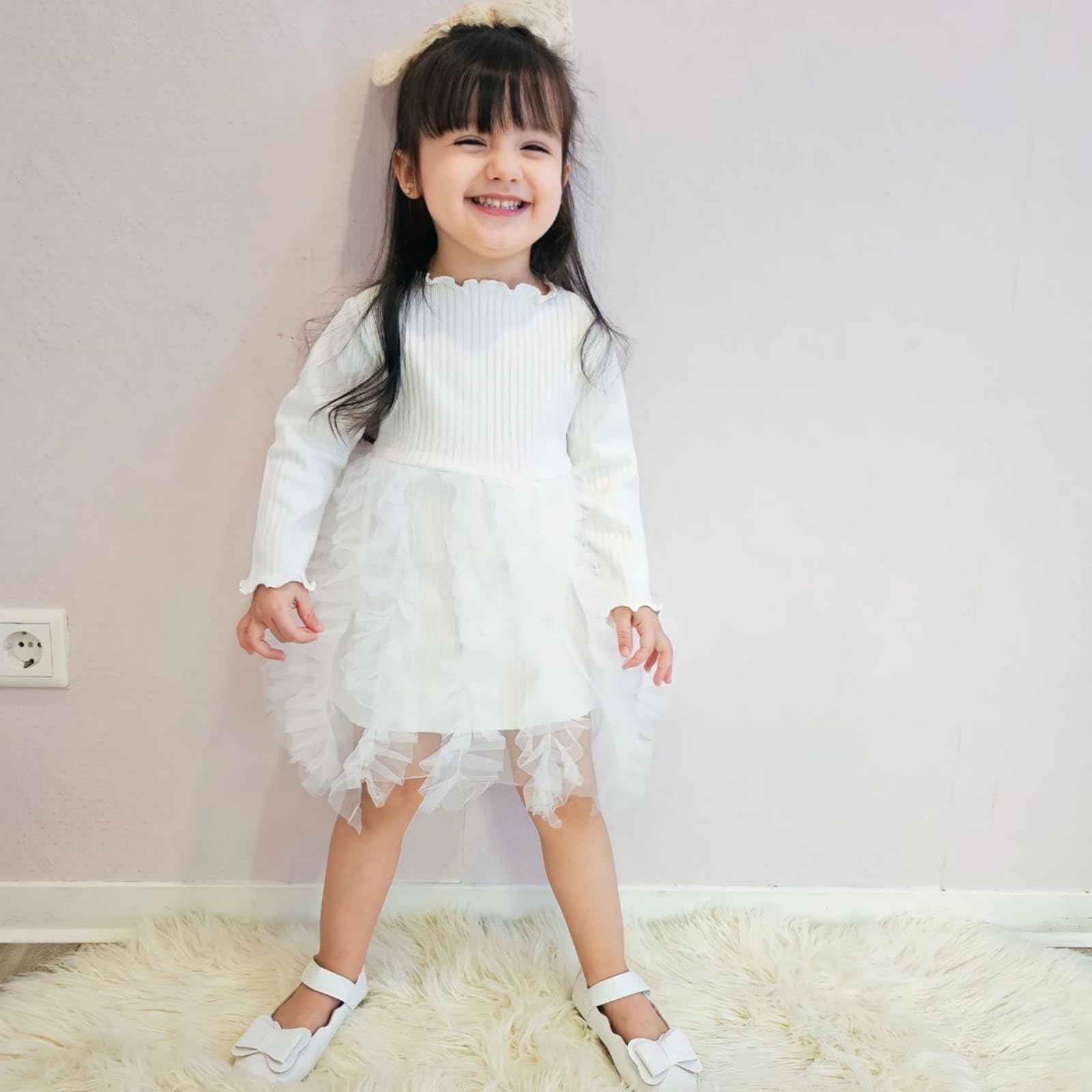 Miipat Baby Mädchen Kleid Langarm Tüll Mädchen Prinzessin Kleid Herbst Winter Kleinkind Strick Gerippte Pullover Kleider