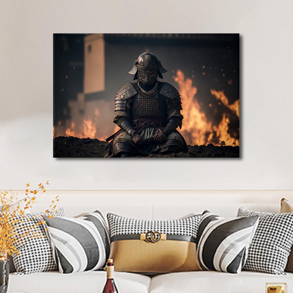TISHIRON Samurai in Armor Pictures for Living Room Wall Decoration Samurai Canvas Painting Wall Art Living Room Wall Decor Framed Art Wall Decor Artwork for Home Walls Boys Room Decor, 60x90cm