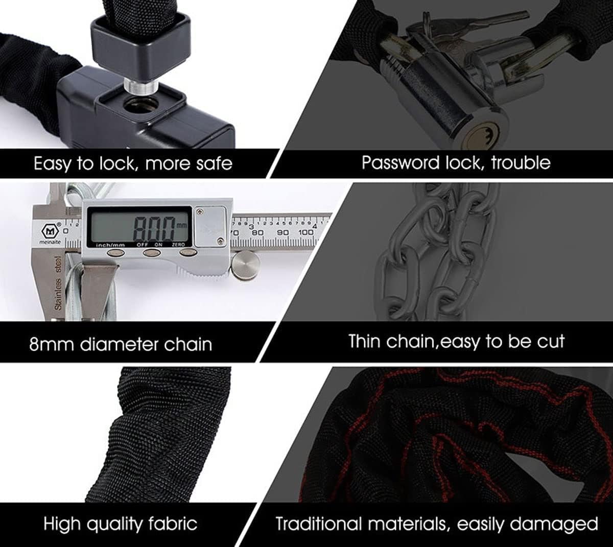 Anti-Theft Cable Lock,Bike Lock Alloy Steel Mountain Bike Accessories Motorcycle Electric Bike Chain Lock Anti-Theft Lock