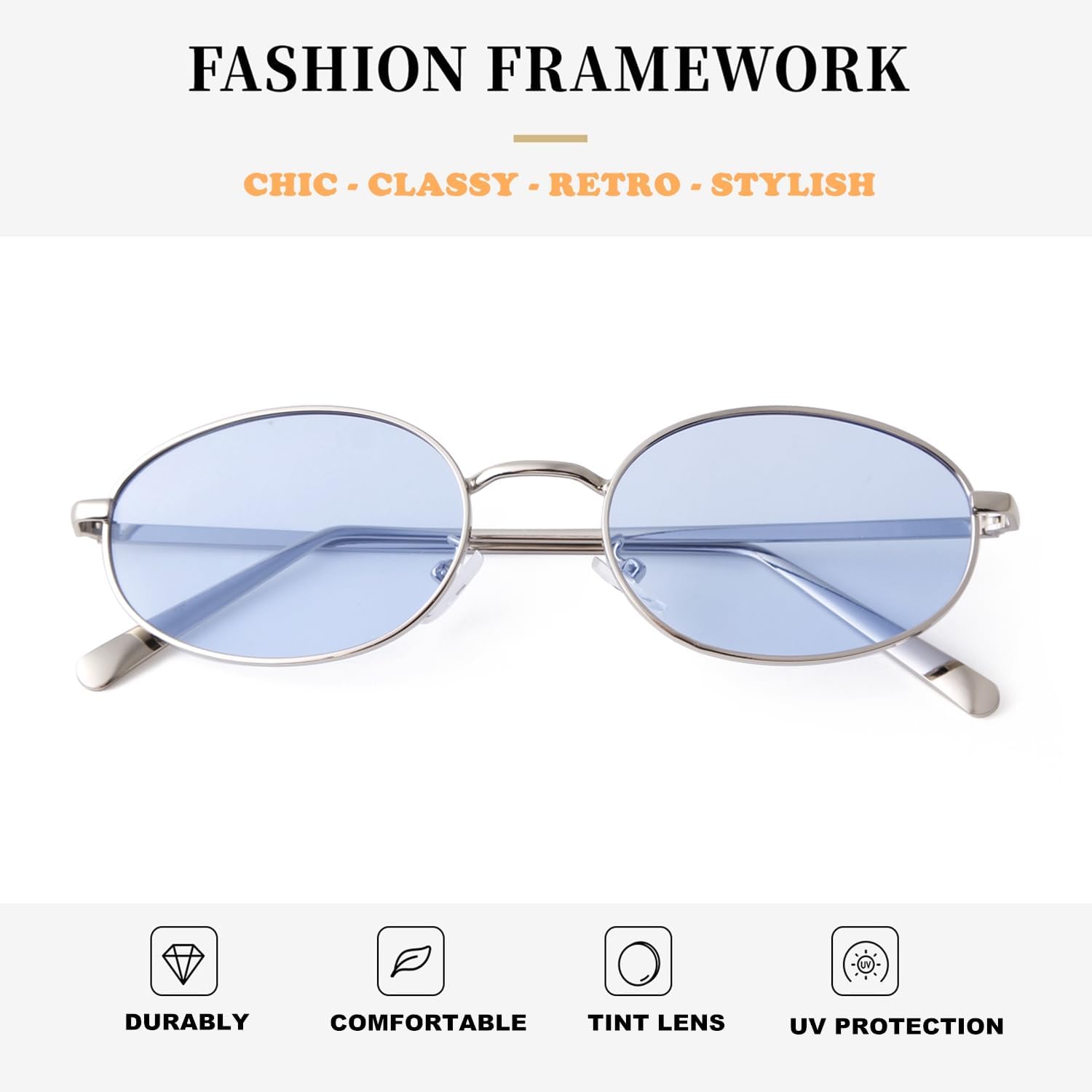 ADE WU Trendy Retro Oval Sunglasses for Women Men 2026 90s Narrow Lightweight Metal Frame Sun Glasses - Image 5