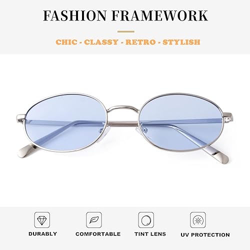 Miniatura 5 de ADE WU Lentes de sol ovalados retro de moda para mujeres y hombres, estilo de los años 90, estilo vintage y ligero con marco de metal