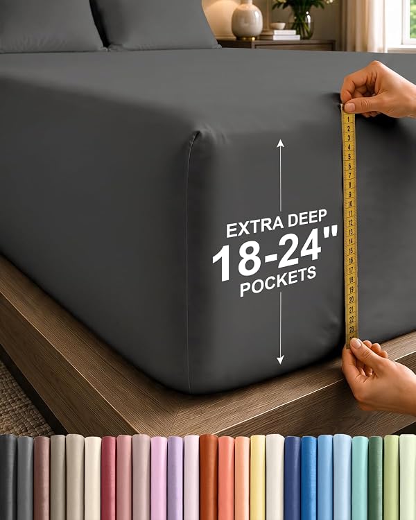 CGK Linens Extra Deep King Fitted Sheet - Fitted Sheet Only - Charcoal by CGK Unlimited - Used condition - CA$42.31