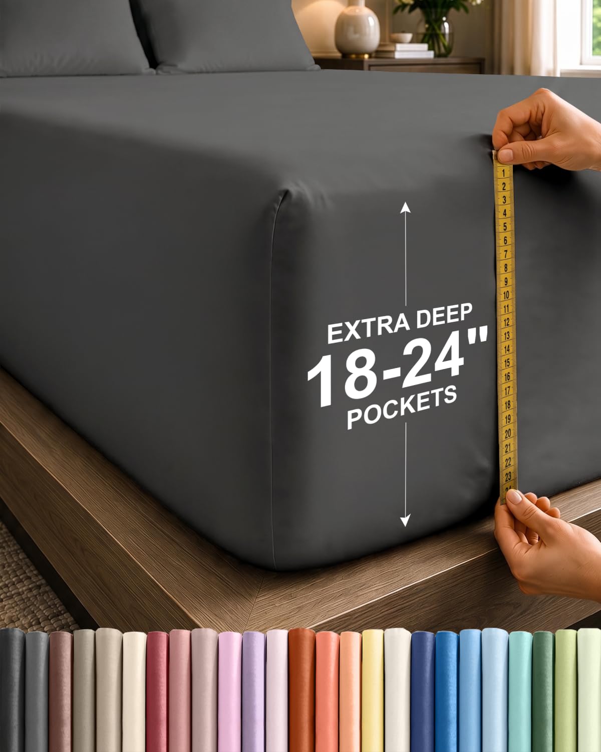 CGK Extra Deep Cal King Single Fitted Sheet Only - Charcoal