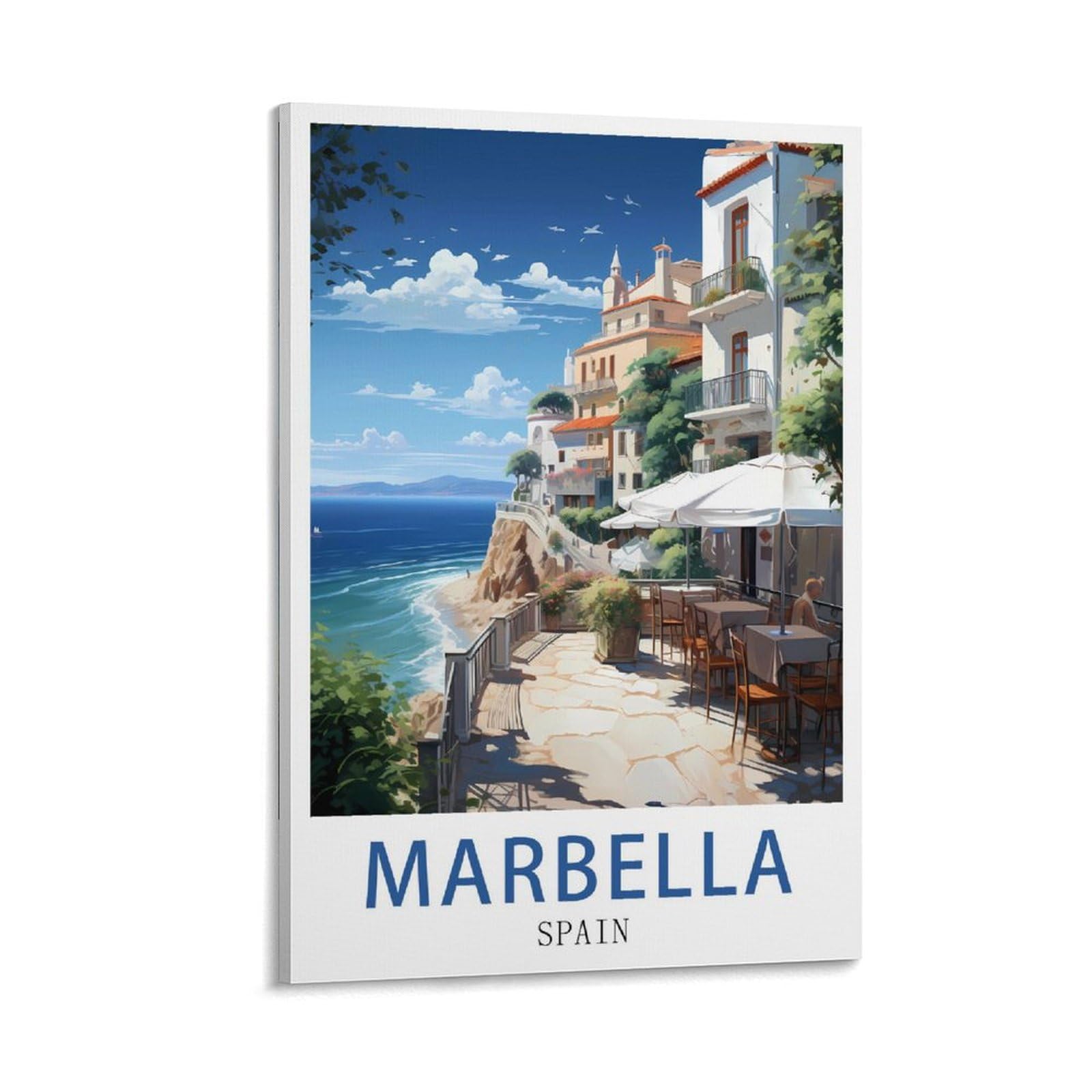 Ynieiluu Frame-Style Marbella Spain Vintage Travel Posters 08X12inch(20X30cm) Canvas Art Posters Painting Pictures Wall Art Prints, Wall Decor For Bedroom