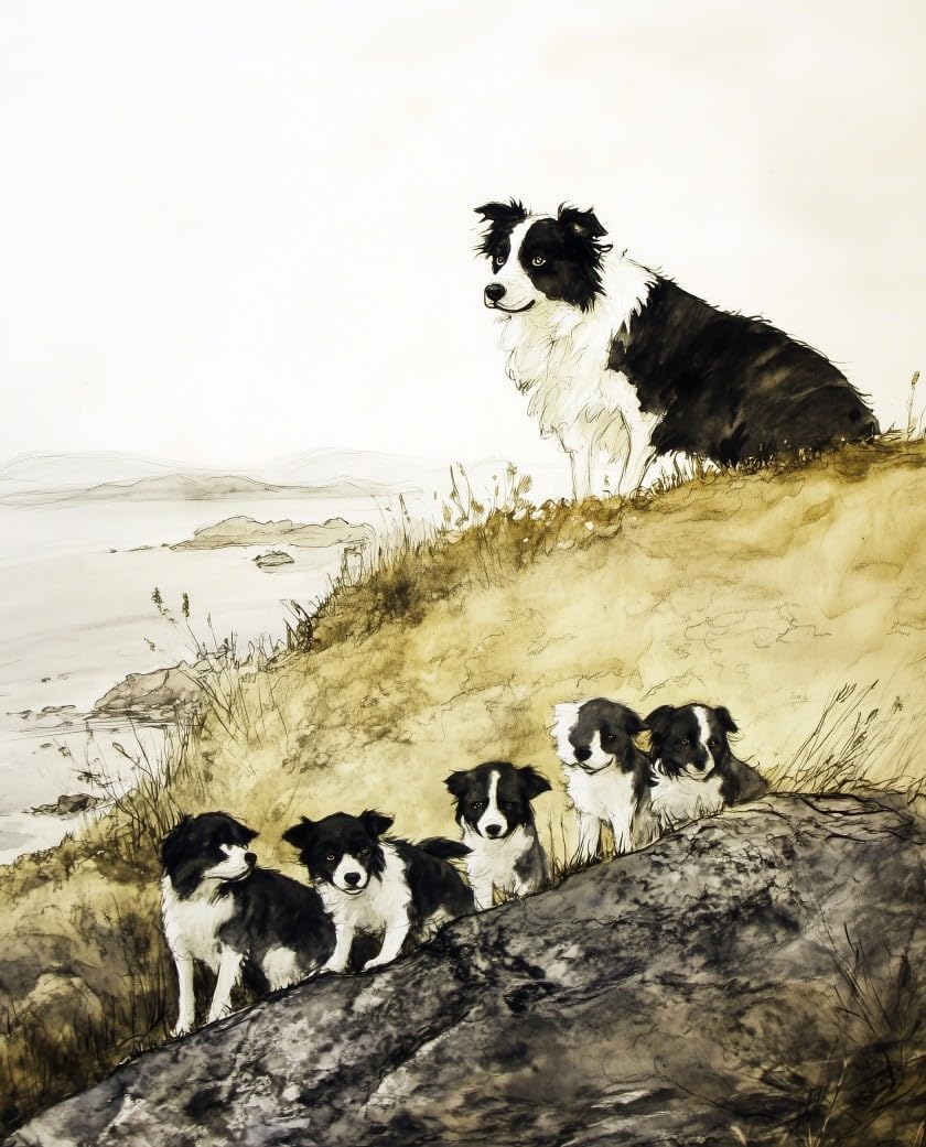 WANMIU Paint by Numbers Border Collie and sea Cliffs Paint by Numbers Kits for Adults Kids Beginners 40 x 50 cm Adults with Paintbrushes DIY Painting for Home Decoration Without Frame