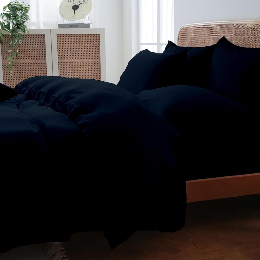 Western King Size Duvet Cover Set, 100% Egyptian Cotton, 3 Piece Bedding Set with Zipper Closure, Includes 1 Navy Blue Duvet Cover (120x120 inches) and 2 Pillow Cases (20x40 inches)