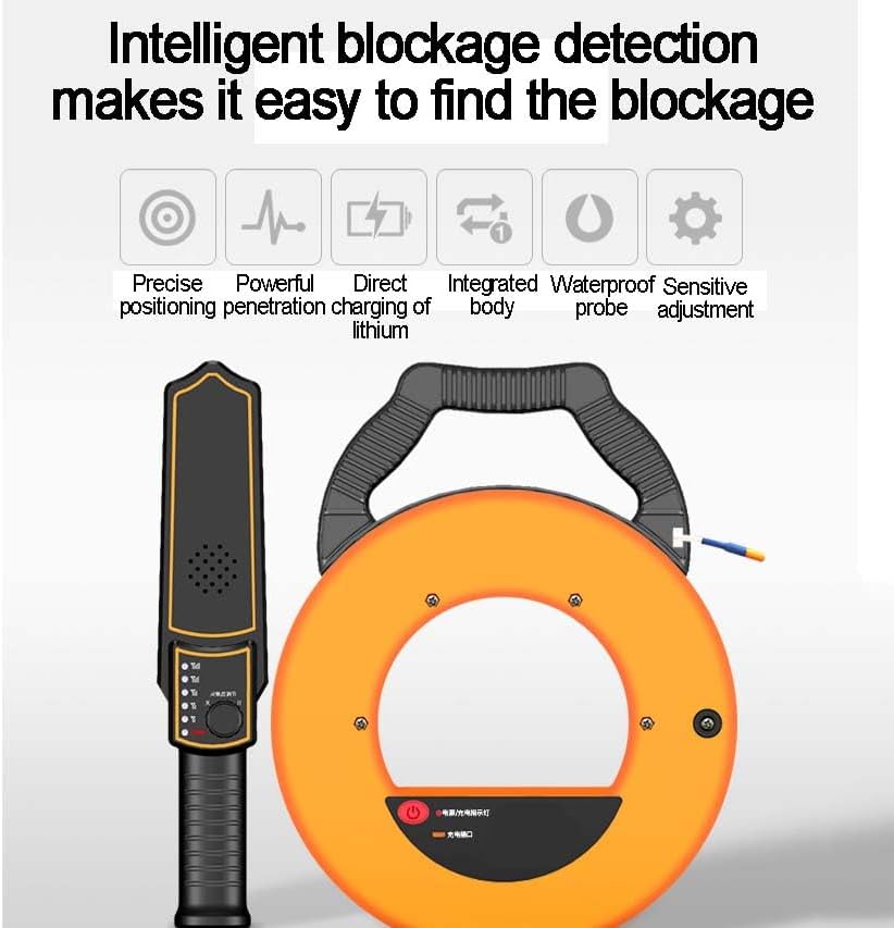 Smart Pipe Clog Detector, 30m Range Electronic Blockage Locator with Waterproof Probe, Adjustable Sensitivity, USB Rechargeable for Iron/PVC Pipes