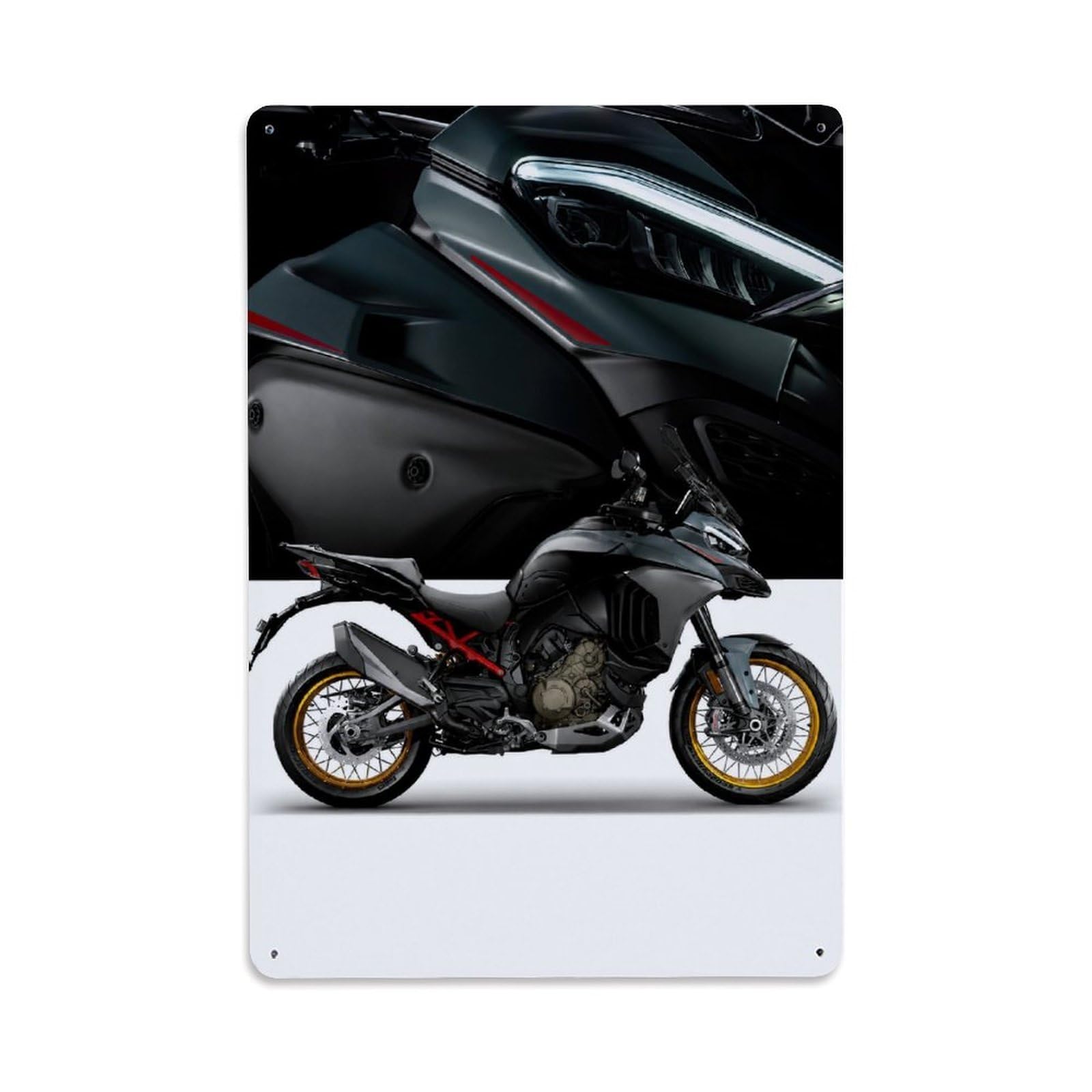 Superbike Multistrada V4 Rally Racing Bike Motorcycle Culture Metal Tin Sign Plaque Wall Decor for Cafe, Man Cave, Club Bar, Office, Home Garden Round Metal Poster 8x12Inch