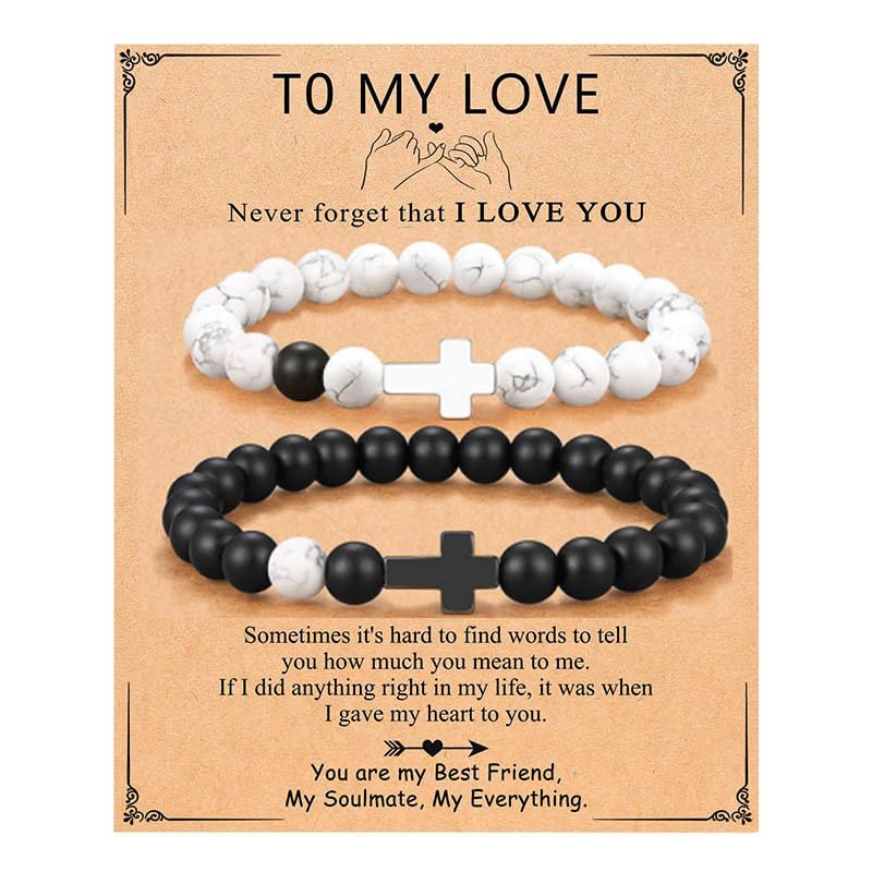 I Love You Beaded Cross Bracelet, Matching Bracelets for Couples Gifts for Him Christian Bracelets for Women, Love Bracelet Relationship Bracelets His & Her Valentine'S Day Cool Bracelets With Cross