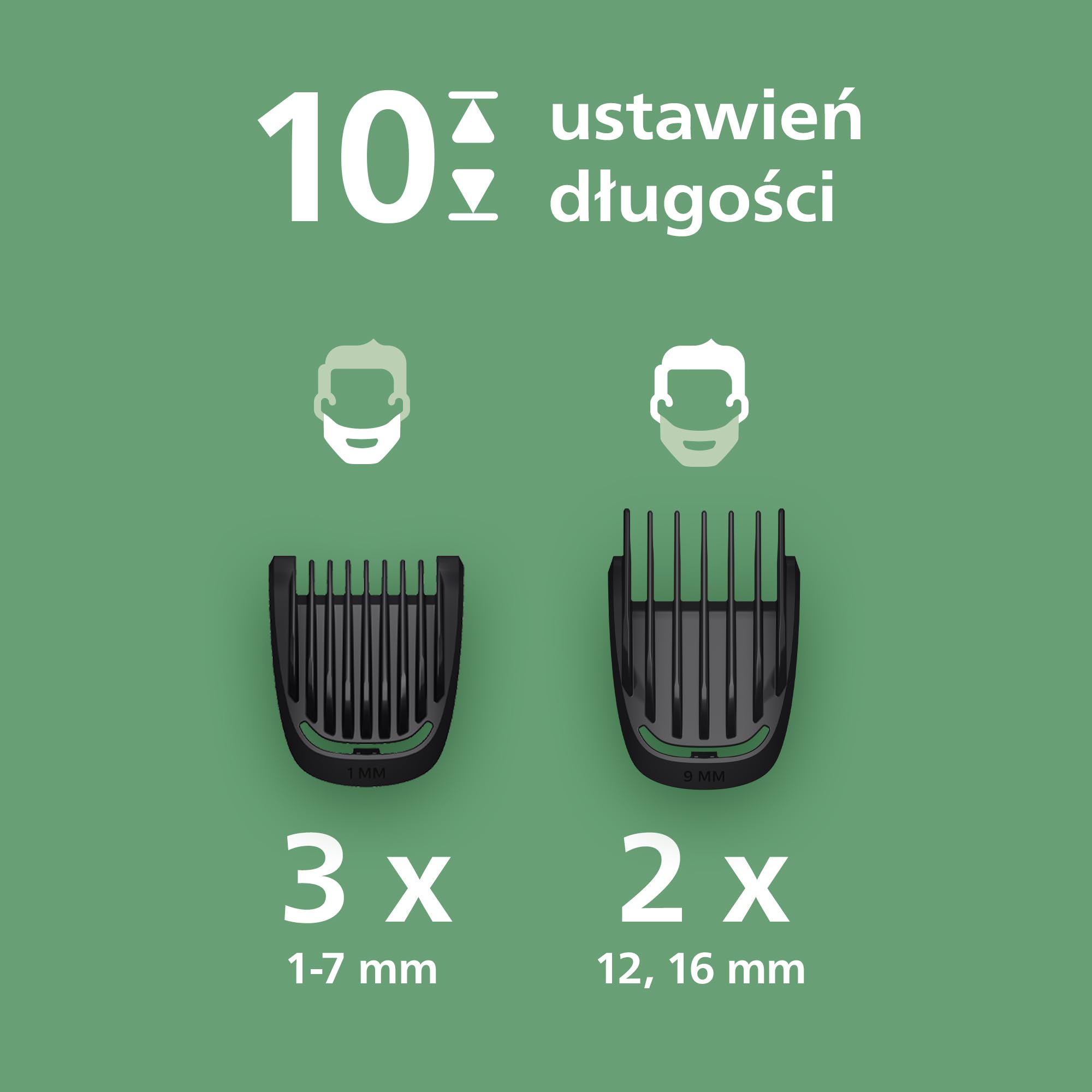 Philips Multigroom All-in-One z serii 3000 – 7-elementowy trymer do twarzy i głowy, samoostrzące się, przyjazne dla skóry ostrza, 10 ustawień długości, model MG3930/15
