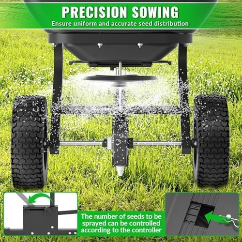 VELPAX 200LB Tow Behind Broadcast Spreader, Fertilizer Spreader Holds up to 550 lbs with 13" Pneumatic Tires and Adjustable Flow Control Lever,for Fertilizer, Grass Seed, Salt, Ice Melt, Lawn