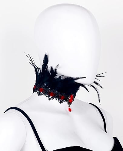 Miniatura 6 de L'VOW Gargantilla de plumas, joyería gótica, cadena de cuello de vampiro, tatuaje steampunk, accesorios de encaje, disfraz de Halloween