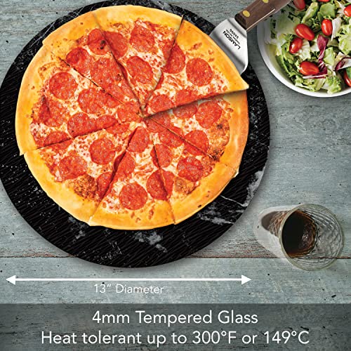 Counterart Black Marble Design 4Mm Heat Tolerant Tempered Glass Lazy Susan Turntable 13" Diameter Cake Plate Condiment Caddy Pizza Server #TOP6