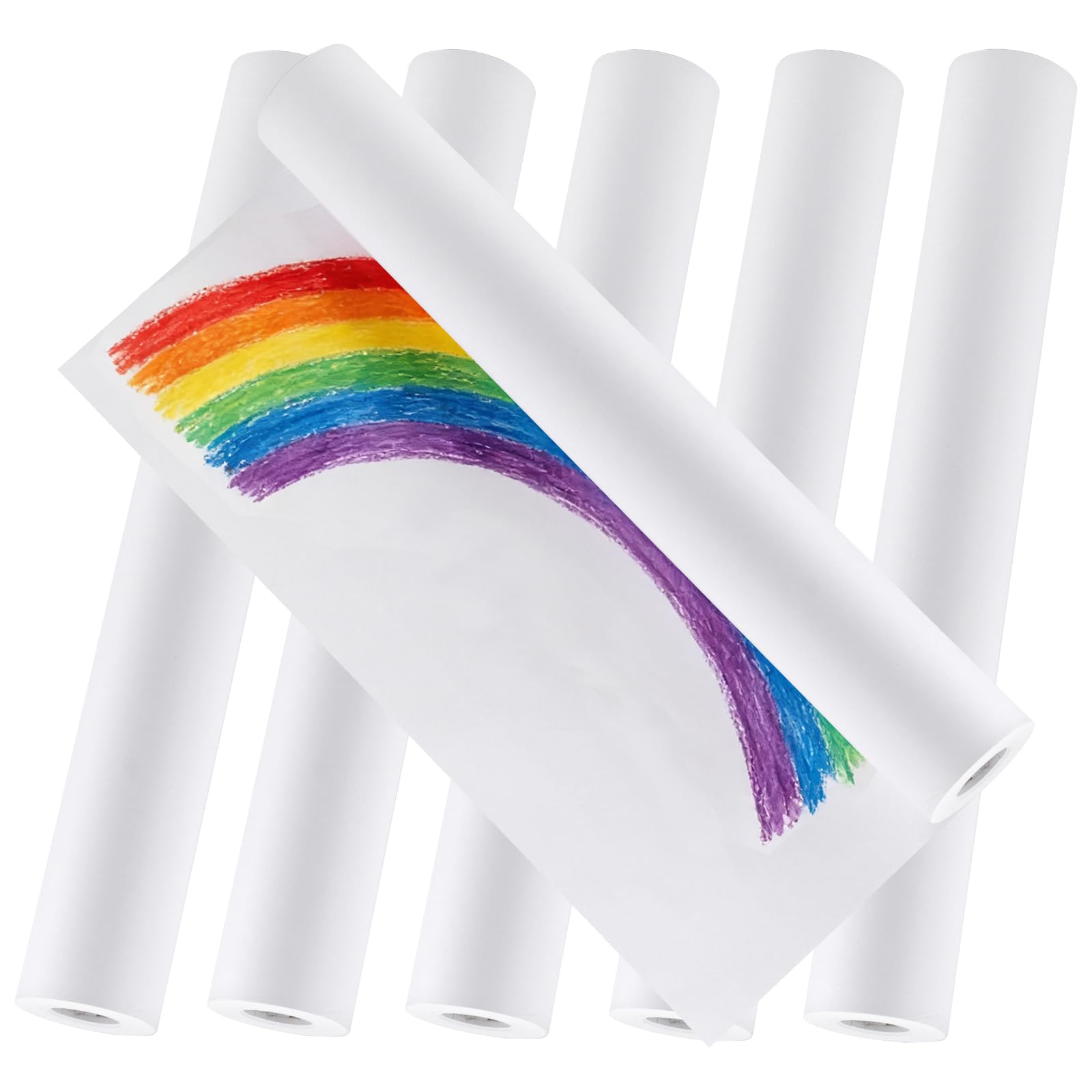 MUKSUET 6 Roll 30CMx15M White Drawing Paper Roll, Art Paper Roll for Easel, Painting, Art, Sketching, Bulletin Board and Gift Wrapping