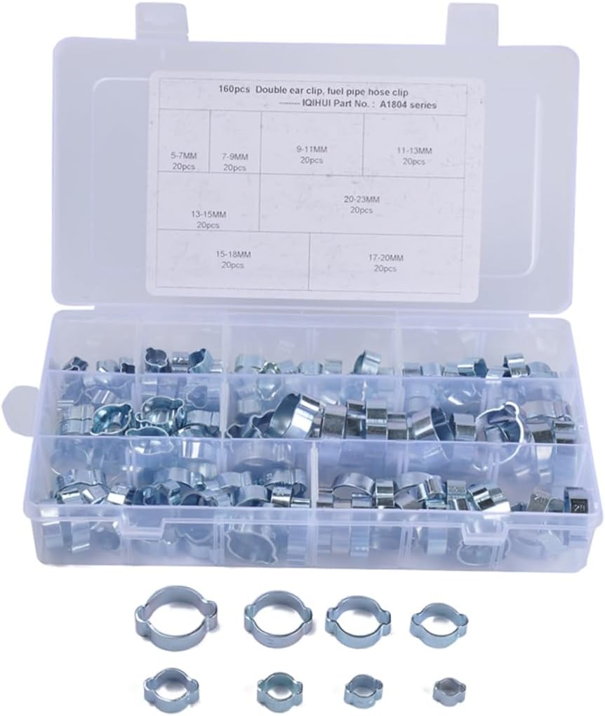 160pcs 8 Specifications Carbon Steel Hose Clamps for Line Black Tube Clamp Dual