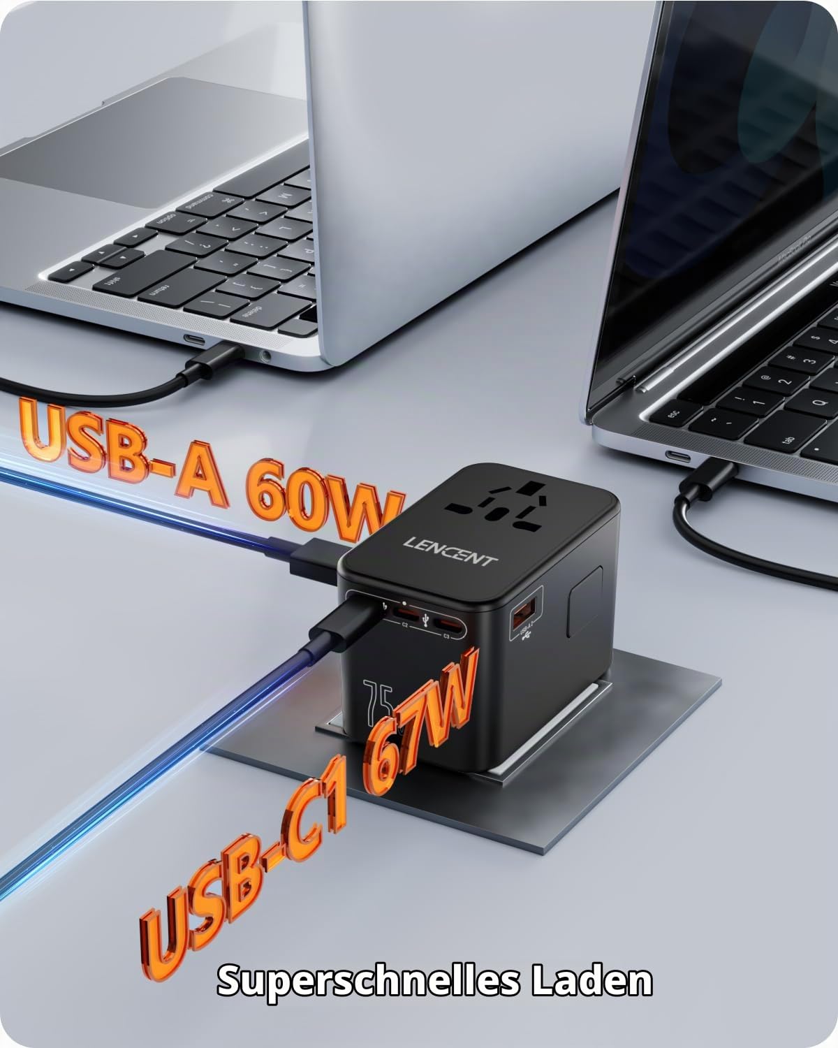LENCENT 75W Universal Reiseadapter, GaN Internationales Schnellladegerät