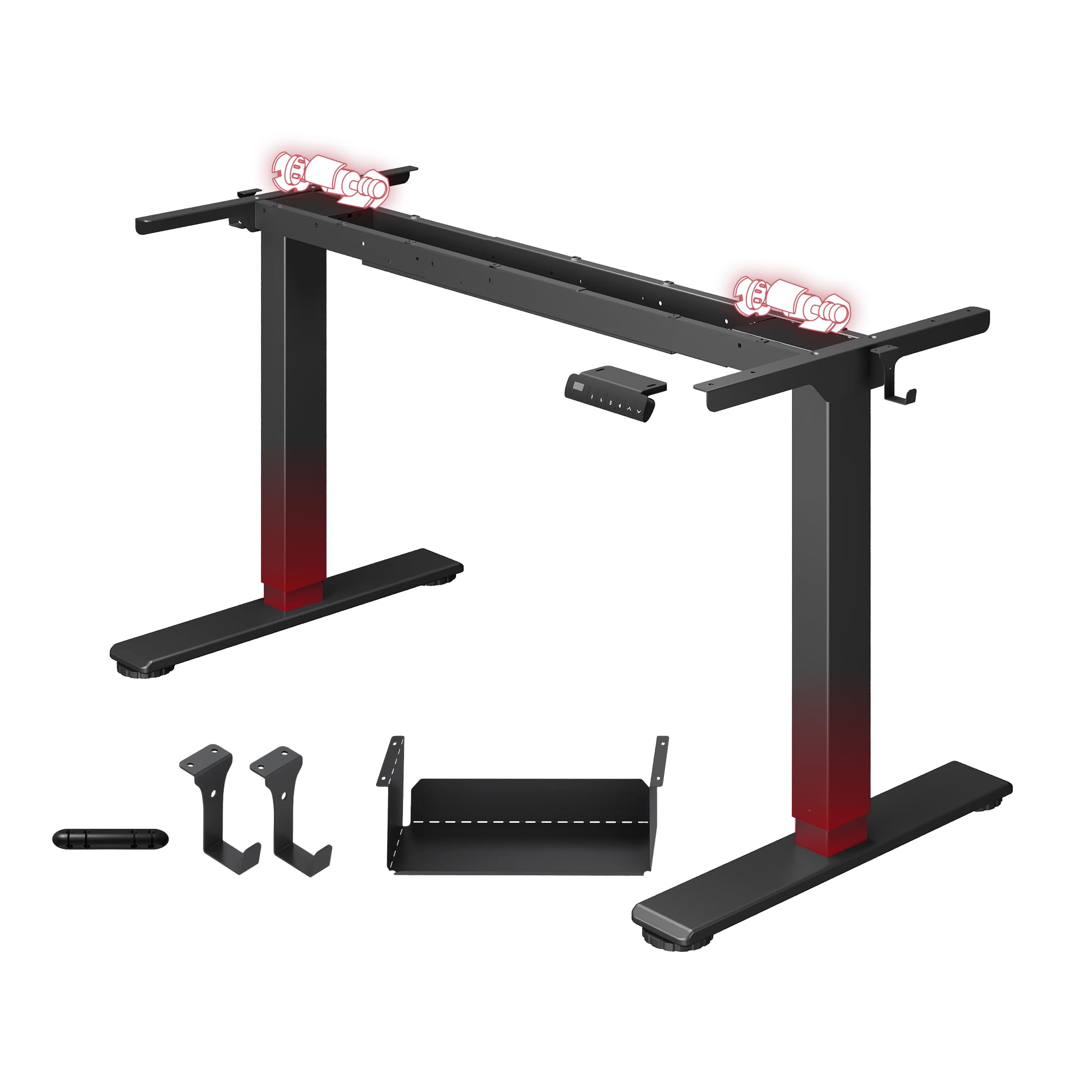 SANODESK Höhenverstellbarer Schreibtisch Gestell Elektrisch mit Dualmotor | 2-stufiges Tischgestell 70–119 cm, 100 kg Tragkraft, 4 Memory-Funktionen, mit Kollisionsschutz (Schwarz Basic)