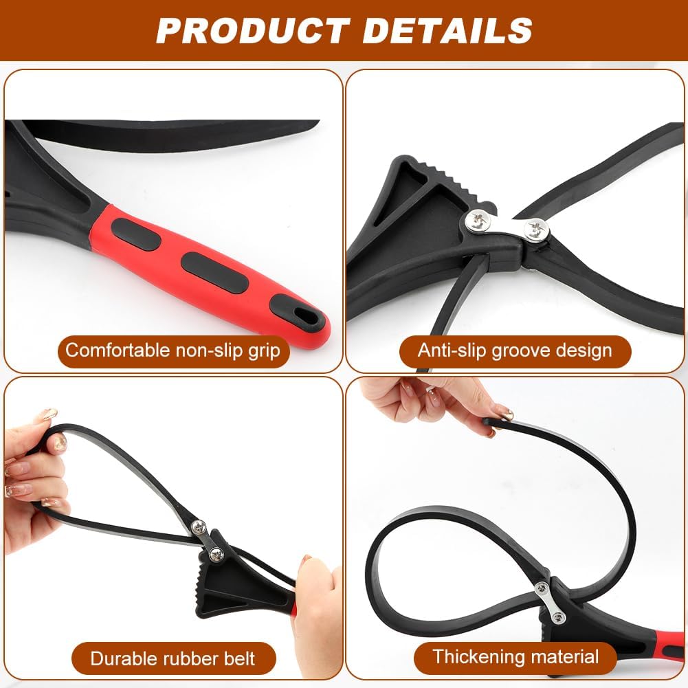 Rubber Strap Wrench Set, 2-Piece Adjustable Jar Opener & Oil Filter Wrench, Max Diameter 6" and 8", Universal Pipe Wrench for Mechanics, Plumbers & Home Use, with Working Gloves