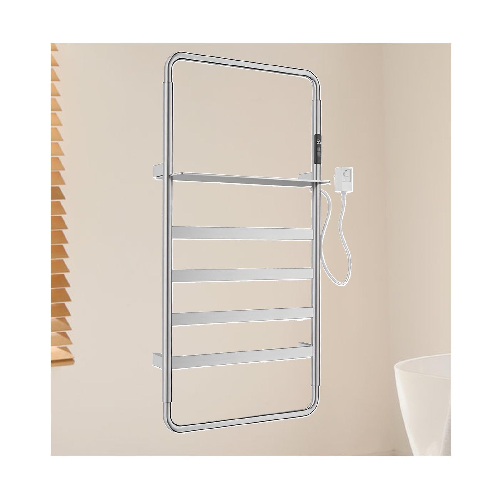asdchZen Brushed,Hard Wired,S For Bathroom With Top Shelf,Wall Mounted Heated Drying Rack,Temperature Adjustments Heated Towel Rack With Timer-Brushed Gold-Hard Wired,Brushed-Right wire