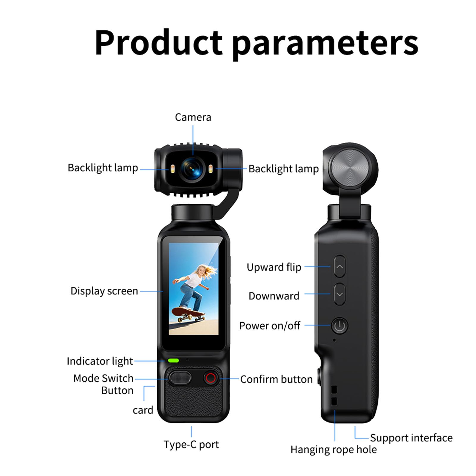 Dpofirs Videocamera Vlog 4K con Obiettivo Rotante a 180° (BLACK) | Videocamera POV Portatile da 64 MP con Schermo Ribaltabile, Luce di Riempimento a LED con Zoom Digitale, Videoregistratore