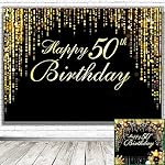 Happy 50th Birthday Photo Background, Black Gold Background Screen Suitable for Birthday Party Decoration Black Gold Flashing Photography Background Photography Booth Photographys - Image 3