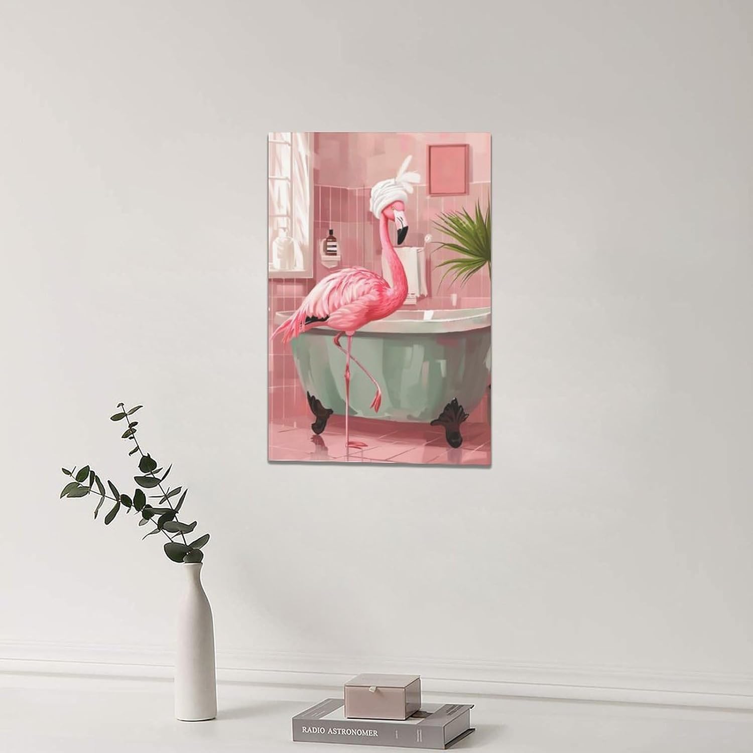 Flamingo Bathroom Decor Wall Art Pink Flamingo in Bathtub Wall Art Prints Pictures Canvas Painting Modern Decorations Framed Artwork for Bathroom Toilet 16"x24"