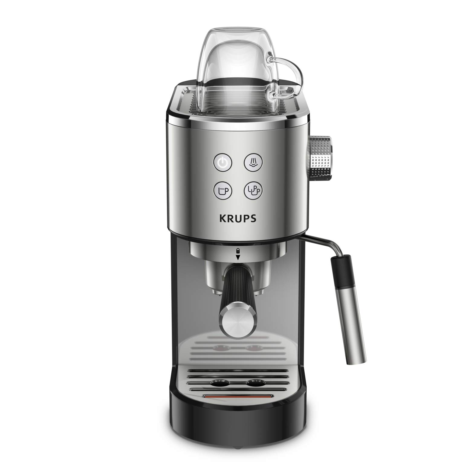 Krups INOX 1L Machine Expresso Virtuoso Automatique, 1 L, 1450 W, Compacte, 2 Tasses, Buse Vapeur pour Cappuccinos et Eau Chaude XP442C11, 1 Liter