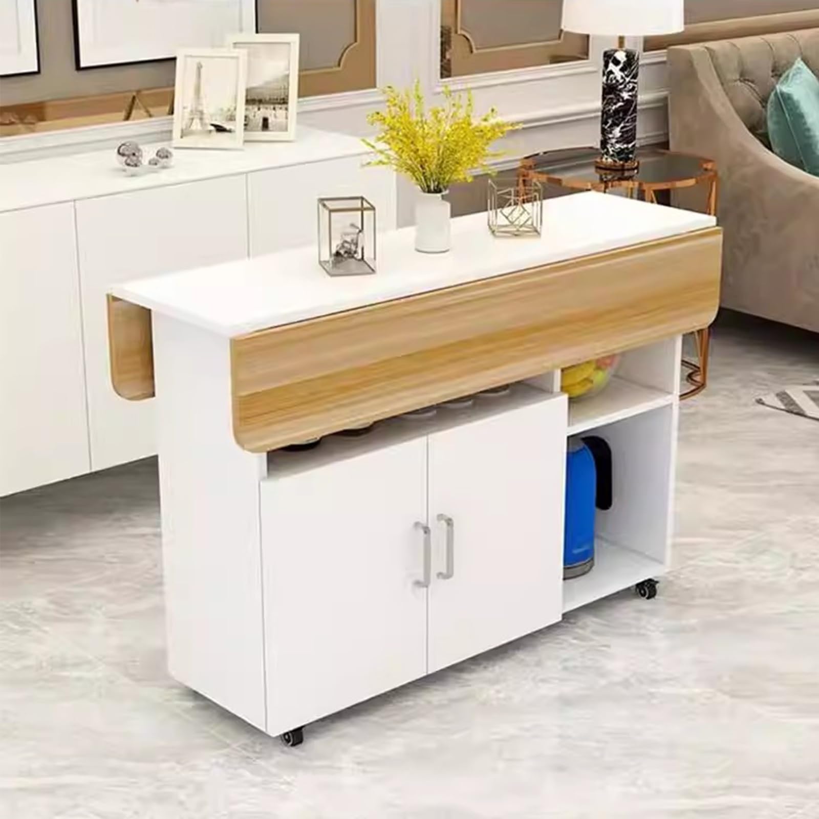 Zf9tBw5sH Unità cucina ad isola Carrello mobile for isola da cucina con rotelle, ribaltina e mobiletto portaoggetti for
