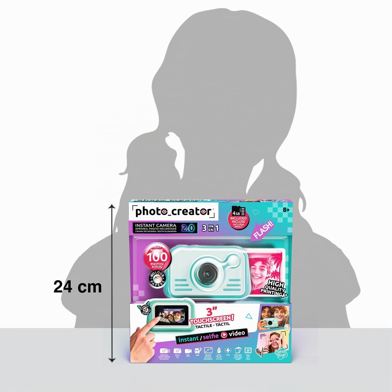Photo Creator Instant Print Camera 2.0, carta fotografica REALE! Touch screen da 3 pollici. Scatta foto e stampa istantaneamente! Nessun bisogno di inchiostro, flash e luce anulare! 100 foto incluse
