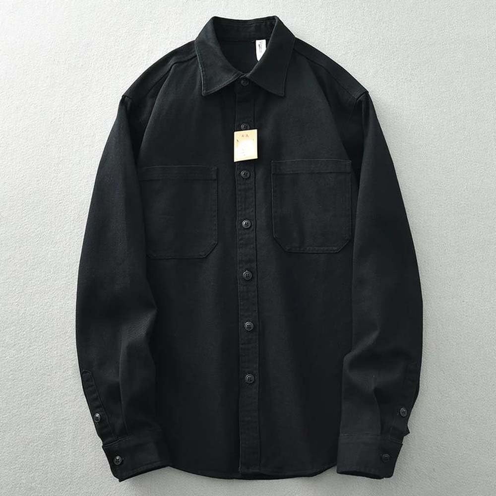[Adhdyuud] メンズカジュアルボタンダウンシャツ長袖ミリタリーコットンワークウェアオーバーシャ​​ツ付きチェストポケット