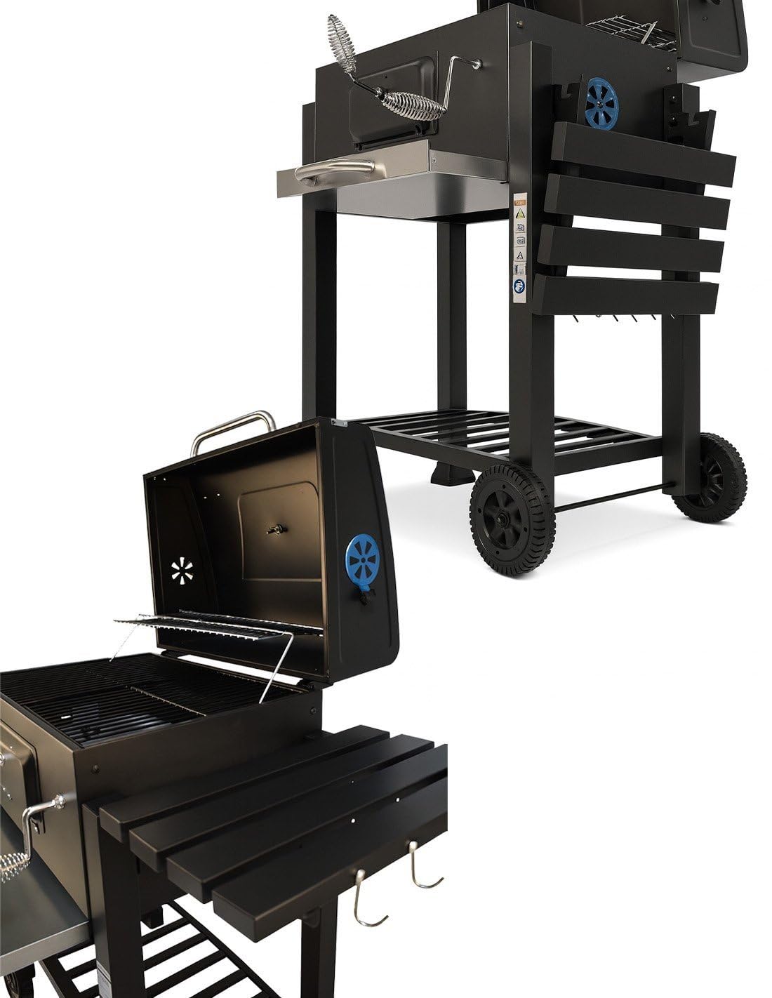 JARDIN202 - Barbacoa de Carbón Alabama Grande con Ruedas, Termómetro y Altura Ajustable | Parrilla Grill de Carbón con Carrito y Tapa | (Negro)