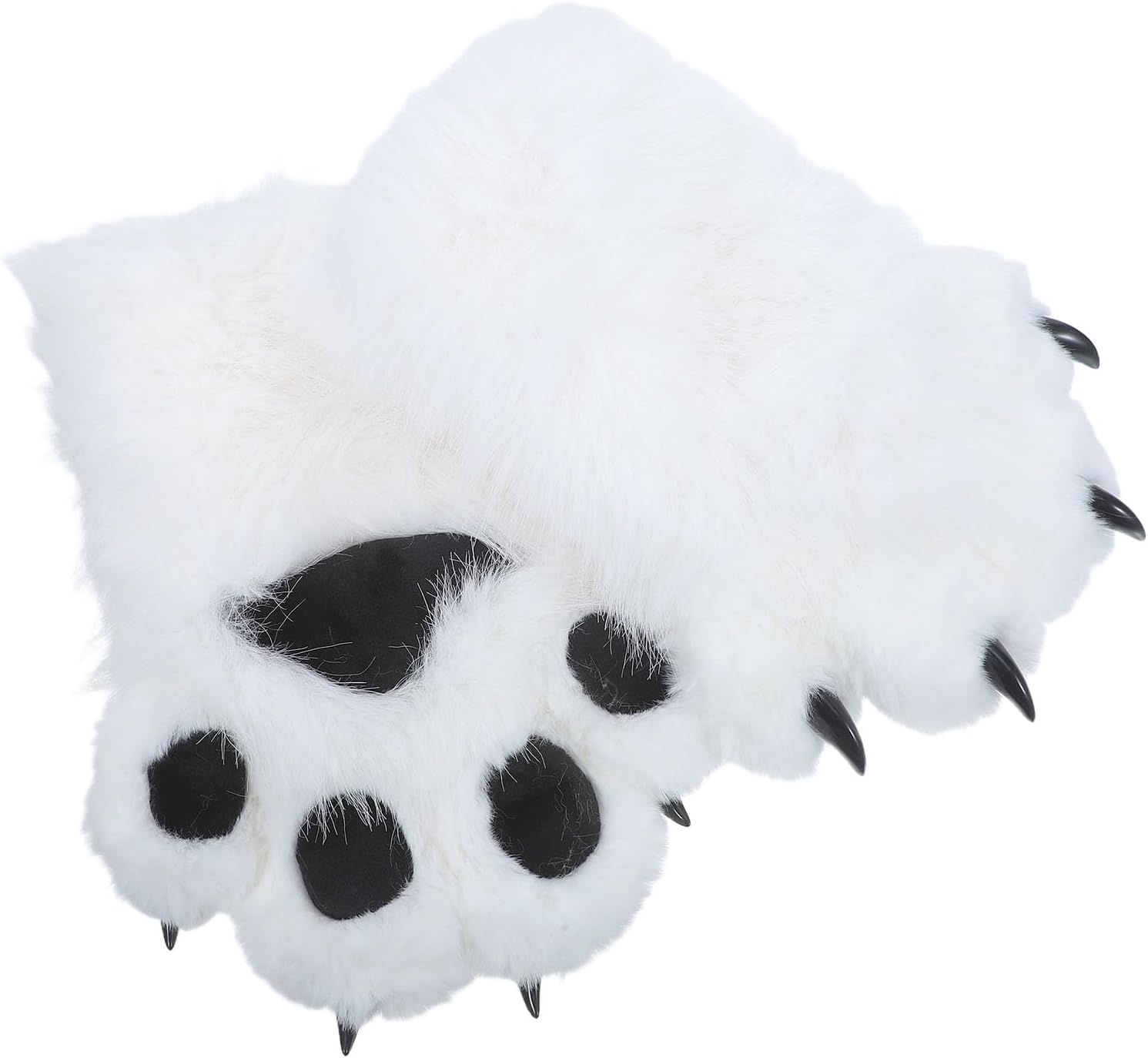 LUOZZY 1pair Furry Cat Claw Gloves White Black Padded Faux Fur Animal Claws for Cosplay Halloween Party Stage Performance Costume Accessory