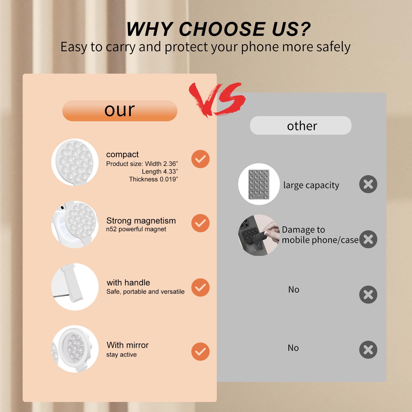 Condition photo showing Brand New for for Magsafe Silicone Suction Cup Phone Mount Built-in Mirror for iPhone Hands-Free Cell Phone Accessory Holder for Selfies & Videos (White)