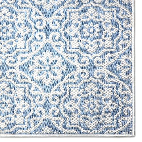 NICOLE MILLER New York Patio Country Danica Transitional Geometric Indoor/Outdoor Runner Area Rug, Blue/Grey, 1'9"x7'2" by Nicole Miller - Image 7