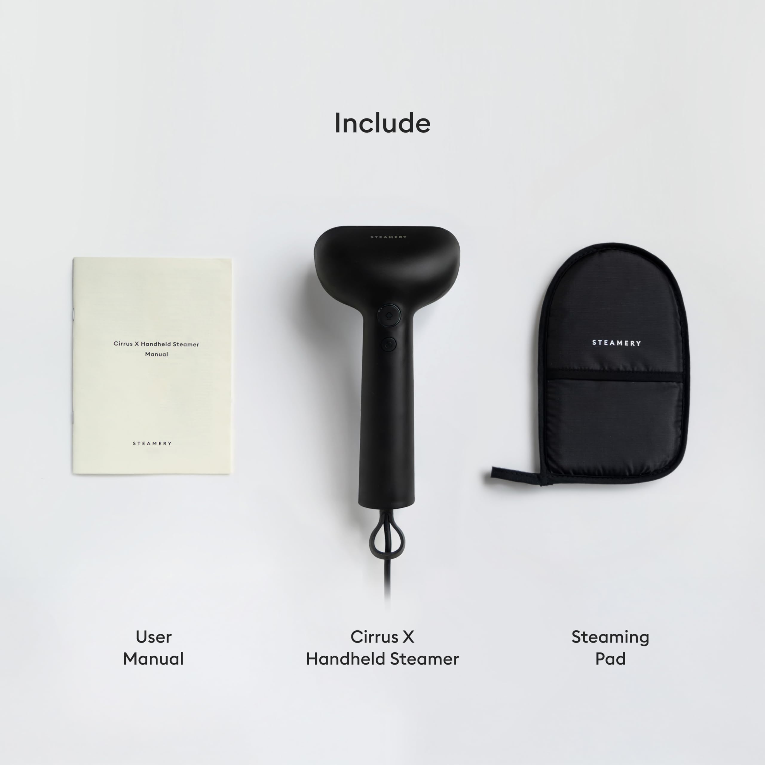Steamery Ferro da stiro a vapore portatile Cirrus X, 1200 W, emissione di vapore 20 g/min, riscaldamento in 20 secondi, portatile, stile minimalistico, design scandinavo, Nero