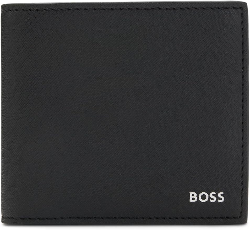Black mens wallet with silver foil logo