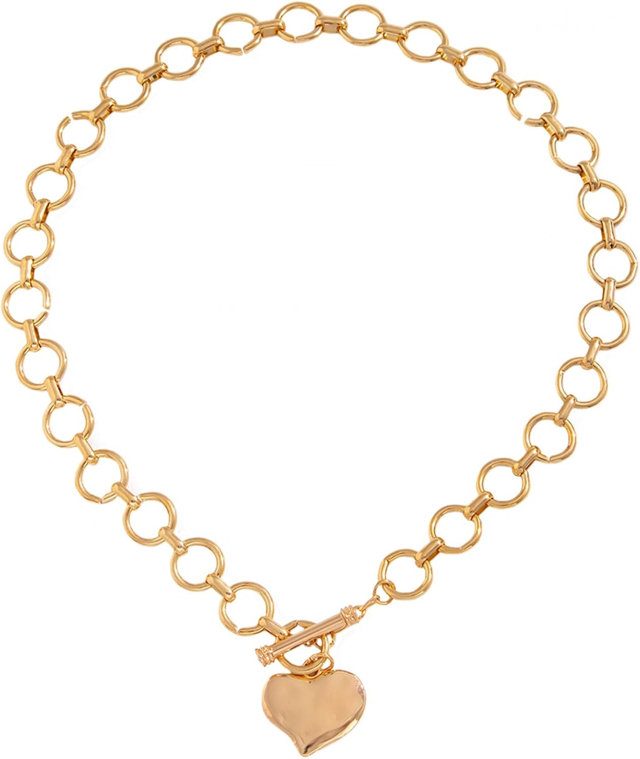 Chunky Gold-Plated Necklace for Women Statement Big Heart Pendant Necklace Everyday Jewelry Gift