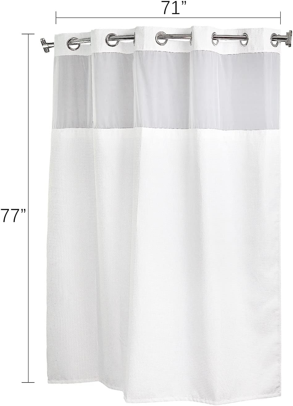 FBTS Basic Hook Less Shower Curtains with Liner 71x77 Inch Waffle Pattern Two Layers Fabric Shower Curtains Replaceable Lining Water Resistant, 1 Pack