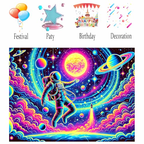 Image of Nuxovilar Astronaut Spacewalk Wall Tapestry Polyester 78.74x59.05 In | Glow Poster Trippy Wall Art Space Decor UV Backdrop Living Room Bedroom Lounge Space Room (Astronaut Spacewalk)