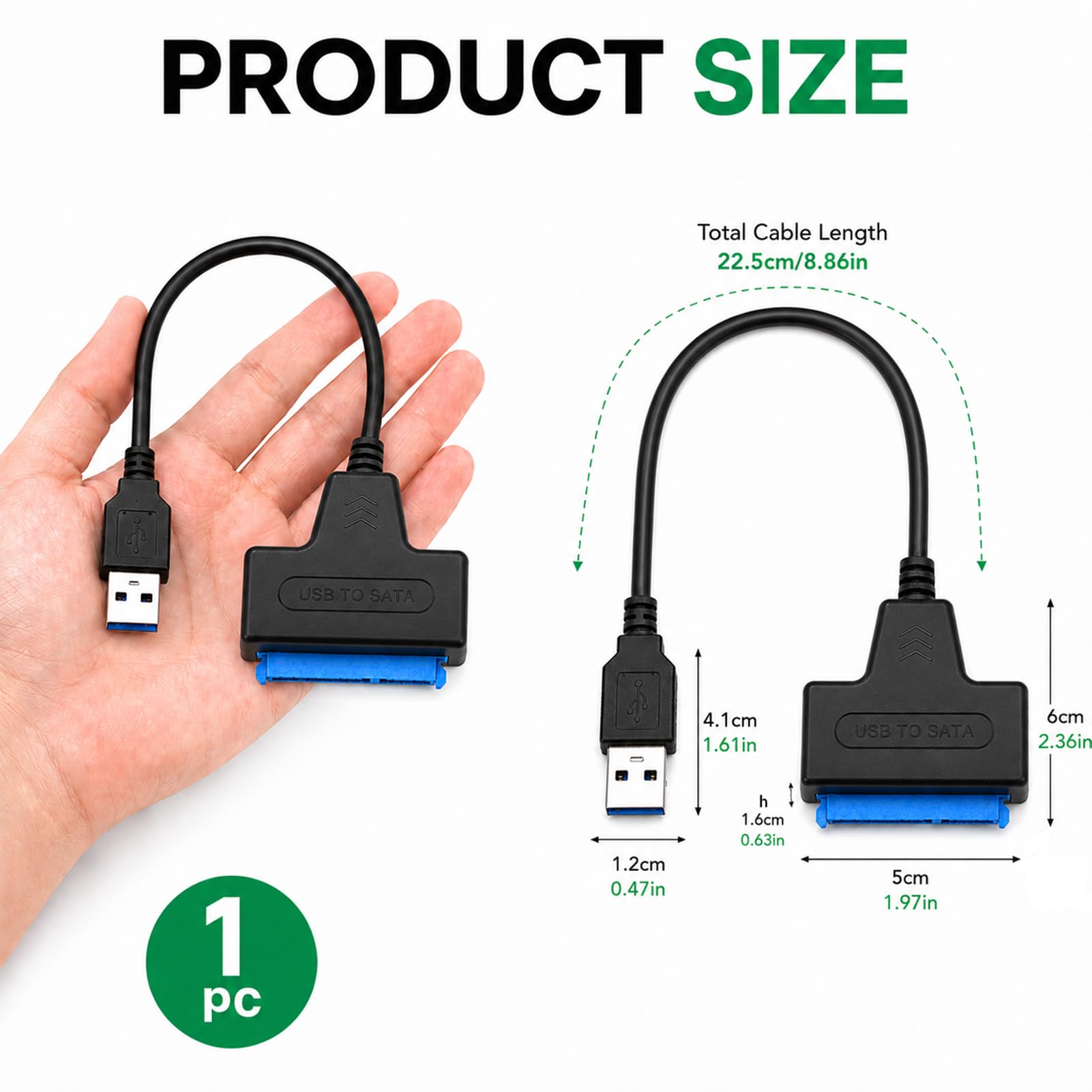 SATA auf USB Adapter, USB 3.0 auf SATA Adapter, 2,5-Zoll Port Konverter Externes Kabel für SSD HDD Festplatten, Plug & Play, SuperSpeed USB 5 Gb/s, kompatibel mit Laptops, Desktop-PCs